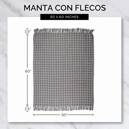 Vista 7 de DII Modern Farmhouse Plaid Collection - Manta de algodón con flecos, 50 x 60 pulgadas, color blanco/verde antiguo