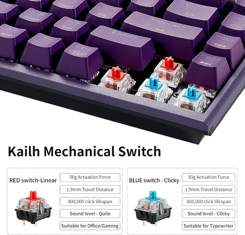 Vista 3 de Hexgears U1 Mini teclado con cable, teclado mecánico ergonómico para juegos con retroiluminación MX RGB, compacto, 68 teclas, Windows, laptop, PC