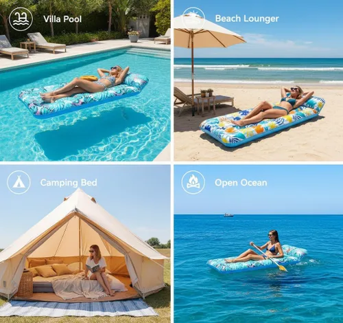 Vista 4 de Paquete de 2 tapetes inflables para piscina, tumbona, juguetes de natación multiusos para fiesta en la piscina, playa de verano, al aire libre