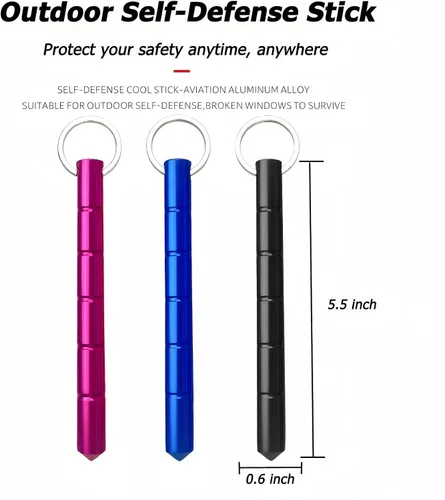 Vista 2 de Kubaton - Llavero de autodefensa, juego de llaveros de seguridad para mujeres, mujeres y niñas, llavero Kubaton de aluminio de palo corto de vidrio