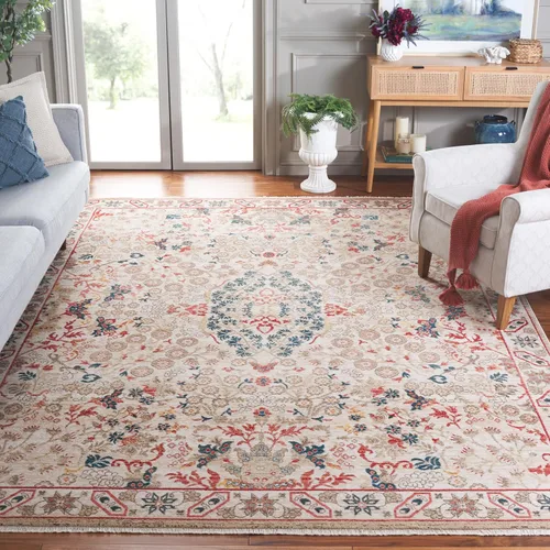 Vista 6 de SAFAVIEH Kashan Collection - Alfombra de pasillo de 2 pies 6 pulgadas x 8 pies, color marfil y marfil, diseño oriental tradicional, no desprende
