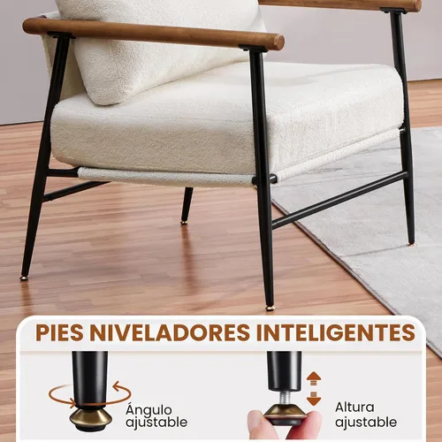 Vista 7 de Yaheetech Silla de Acento, Silla de Tocador Moderna, Silla de Salón de Tela Boucle con Marco de Metal, Almohada de Respaldo Mullida y Cojín