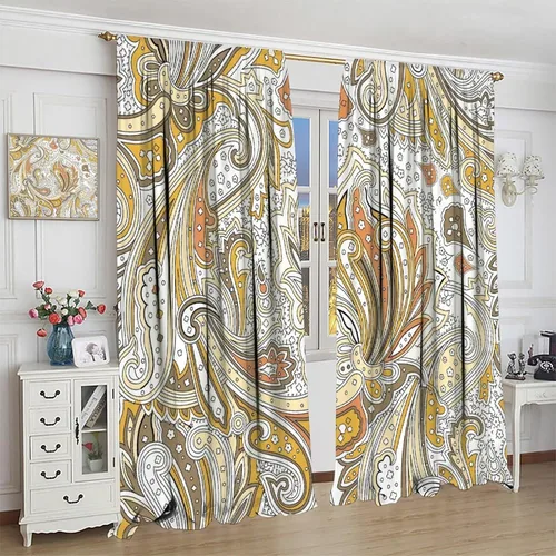 Vista 119 de Cortinas opacas con estampado de flores de cachemira, estampado de cachemira sobre fondo blanco, para decoración del hogar, cocina, restaurante