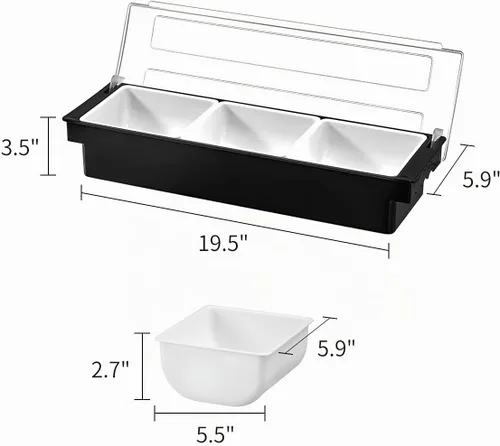 Vista 2 de Bandeja de servir enfriada con hielo, ollas de condimentos de 3 compartimentos (3 compartimentos)
