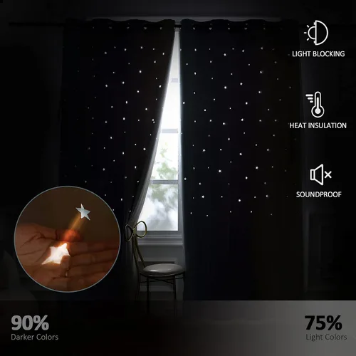 Vista 3 de Anjee Cortinas de estrellas para niñas, estilo recortado, 2 en 1, de doble Azul/Púrpura/Amarillo