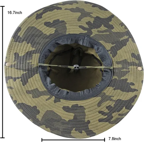 Vista 5 de Sombrero de camuflaje militar de ala ancha para pesca de verano, caza, camping, senderismo, sombrero de sol al aire libre, sombrero Boonie Verde