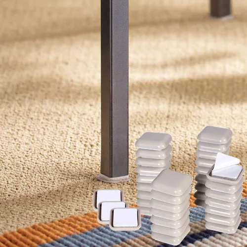Vista 3 de Paquete combinado de 48 deslizadores de alfombra autoadhesivos para silla, 32 piezas cuadradas autoadhesivas de 1 pulgada y 16 unidades de 1/2 x 4