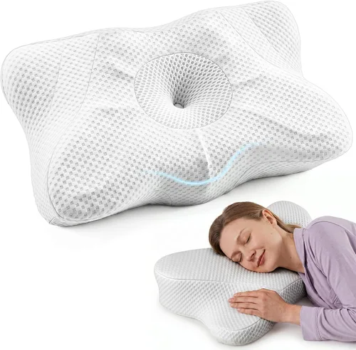 Vista 18 de Sweetcrispy Almohada cervical para cuello y hombro, almohadas ergonómicas de espuma viscoelástica, contorno lateral para adultos, soporte ortopédico