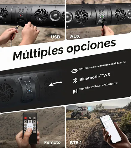 Vista 5 de Ehaho Barra de sonido para carrito de golf Bluetooth con altavoces retroiluminados multicolor, barra de sonido estéreo UTV impermeable de 27