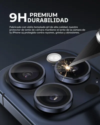 Vista 3 de UARMOR - Protector de lente de cámara para iPhone 15 Pro y 15 Pro Max, vidrio templado 9H y anillo de aluminio, HD transparente, kit de fácil