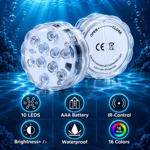 Vista 2 de AquaMiracle Luces LED sumergibles con mando a distancia, impermeables, operadas por batería, luces multicolor que cambian de color para jacuzzi