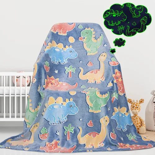 Vista 19 de Gdindff Bonita manta infantil que brilla en la oscuridad con diseño de dinosaurio para niños, de franela que brilla en la cama, sofá, sofá, manta
