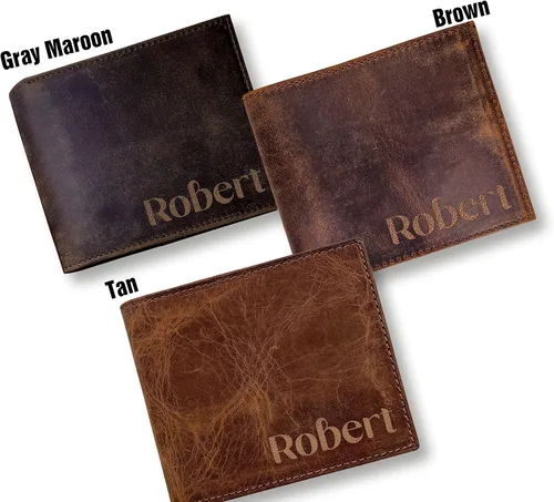 Vista 3 de Personalized Mens Wallet,Genuine Leather Wallet, Custom Men Wallets for Him, Husband, Dad, Boyfriend, Groom, Gift for Birthday, Anniversary