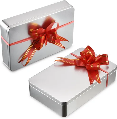 Vista 3 de Hotop 1 paquete de cajas de lata vacías rectangulares plateadas de 8.5 por 5.3 por 1.9 pulgadas, regalo, joyería y kit de lata de almacenamiento