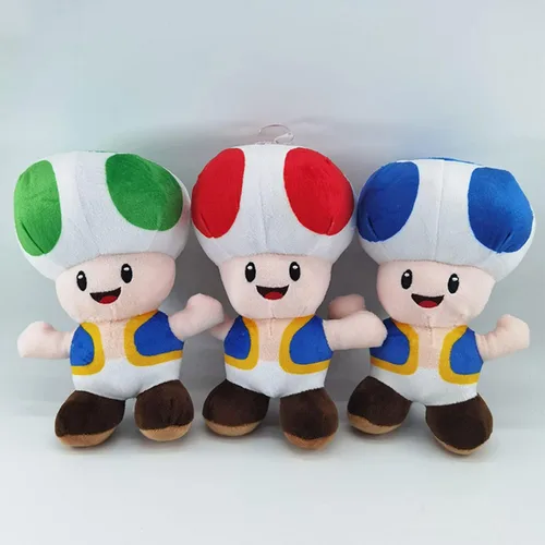 Vista 4 de YoCosii Peluche de sapo verde de hongo, posición de pie, muñeco de juguete de peluche de 8 pulgadas