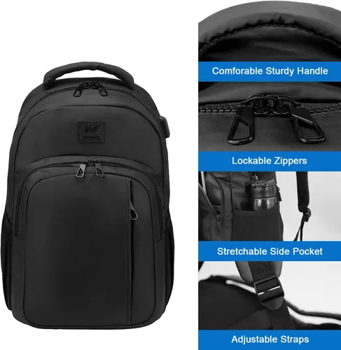 Vista 4 de WOLT Mochila para laptop para hombres y mujeres para portátil de 15.6 pulgadas y 17 pulgadas, mochila de viaje aprobada con compartimento para Negro