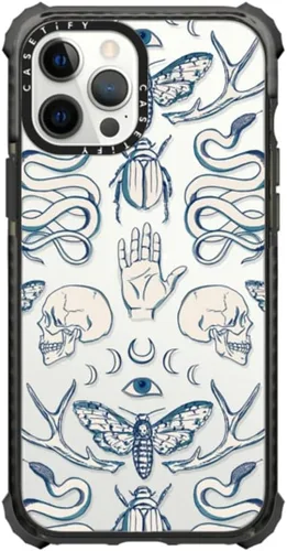 Vista 17 de CASETiFY Funda Ultra Impact para iPhone 12 Pro Max - Adhesivo Aries Moross, color negro transparente