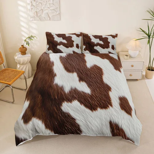 Vista 8 de Juego de ropa de cama de piel de vaca para niños y niñas, funda de edredón con estampado de estrellas de piel de vaca occidental, funda de edredón