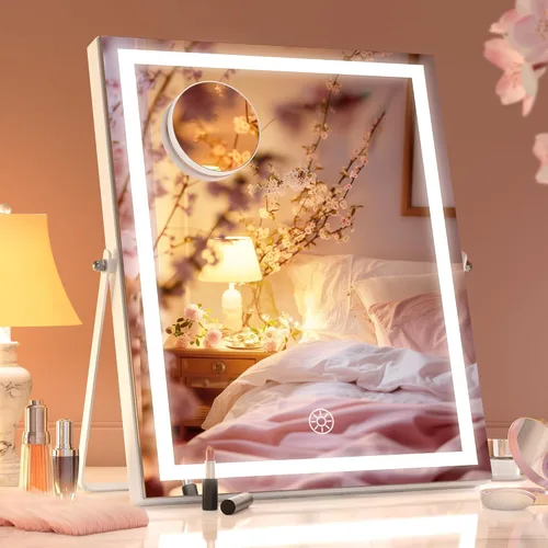 Vista 12 de Hasipu Espejo de tocador con luces, espejo LED de maquillaje de 11.4 x 13.8 pulgadas con aumento de 10X, Smart Touch 3 colores regulables, ajuste