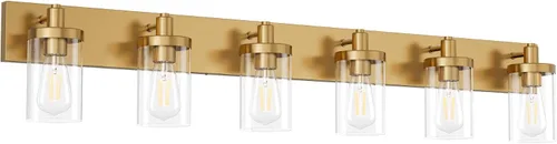 Vista 11 de Aipsun Accesorios de iluminación de tocador de baño, luz cromada, 2 luces, luz de baño de acero inoxidable con pantalla de vidrio transparente