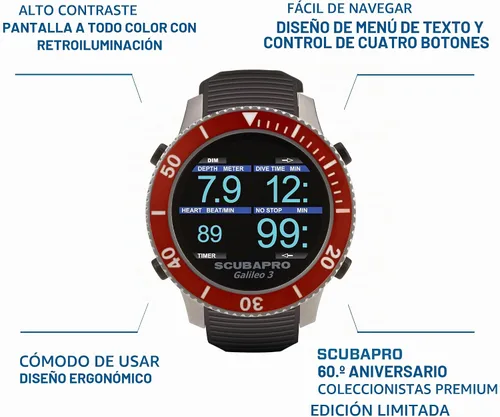Vista 4 de SCUBAPRO G3 - Computadora de buceo de muñeca, edición del 60 aniversario con Bluetooth® y pantalla a color estilo reloj, incluye caja