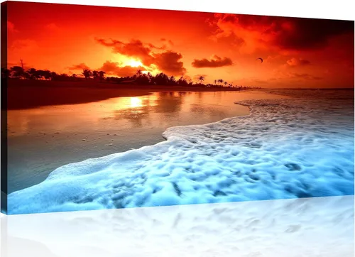 Vista 26 de TutuBeer 3 paneles de fotos de playa, arte de pared, diseño de mar azul, playa blanca al amanecer, imágenes impresas en lienzo, imágenes del océano