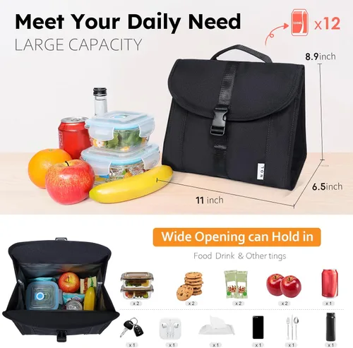 Vista 2 de NOL Natural Organic Lifestyle Bolsa de almuerzo aislada para mujeres/hombres, caja enfriadora de almuerzo reutilizable de nailon a prueba de fugas