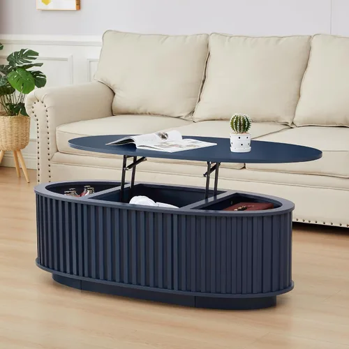 Vista 13 de Mesa de Centro Acanalada, 39'' Mesas de Centro Estilo Granja para Sala de Estar, Mesa Central de Acento de Madera Baja Mesa de Té Pequeña con Base
