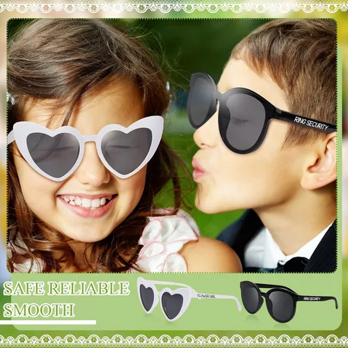 Vista 7 de Dunzy Juego de 4 gafas de sol de seguridad con portador de anillos y gafas de sol para niña de las flores, portador de anillos de boda y regalos