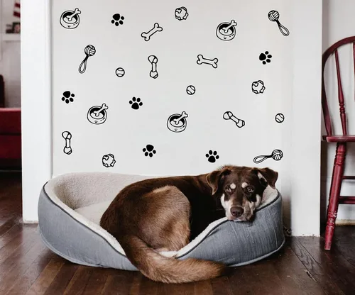 Vista 4 de Calcomanías de pared con diseño de pata de perro, juguete de perros, calcomanías de pared de vinilo extraíbles, calcomanías de huellas de perros