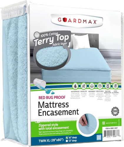 Vista 33 de Guardmax Funda de colchón individual con cremallera, protector de colchón 100% impermeable, suave y absorbente de algodón de rizo superior