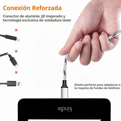 Vista 9 de Cable de carga múltiple, paquete de 2 cables trenzados USB 3 en 1