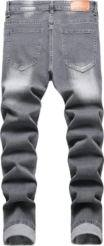 Vista 2 de Jeans elásticos ajustados para hombre, jeans ajustados rasgados para hombre, pierna recta, cómodos, cintura flexible, pantalones de mezclilla tipo