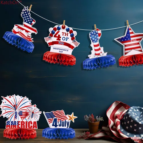 Vista 9 de KatchOn, Centros de mesa para mesas del 4 de julio, paquete de 9, decoraciones de mesa del 4 de julio, centros de mesa patrióticos para decoraciones
