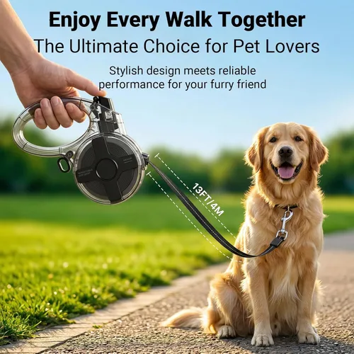 Vista 8 de Correa retráctil para perros pequeños, correa retráctil reflectante de 13 pies con diseño sin enredos de 360°, cinta de nailon resistente