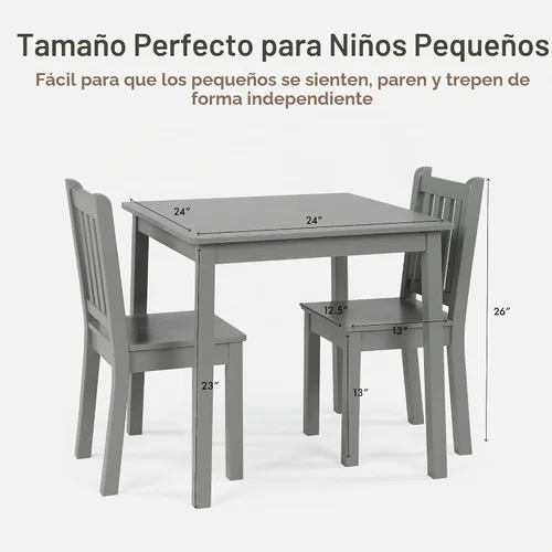 Vista 3 de Humble Crew Toddler Table and Chair Set for Kids, Wood Activity Furniture Gris
