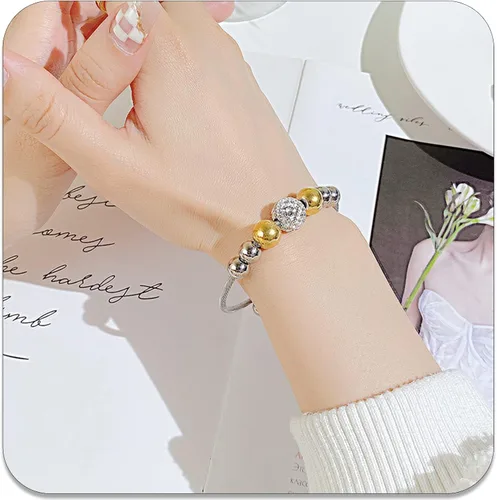 Vista 7 de PEAS Pulsera ajustable de cuentas de acero inoxidable, Sin gemas.