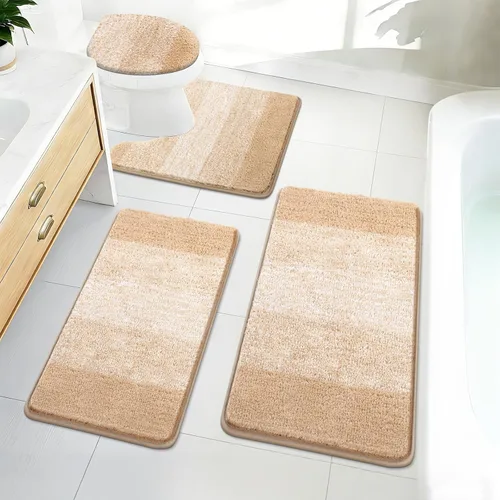 Vista 22 de Bsmathom Juego de 4 tapetes de baño de microfibra de felpa, color beige