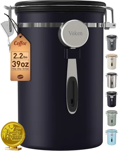 Vista 15 de Veken Coffee Canister, Airtight Stainless Steel Food Storage Container,22OZ Gris