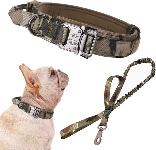 Vista 56 de Collar táctico para perro, ajustable, militar, de nailon, con asa de control y hebilla de metal resistente para perros medianos y grandes (negro, S)