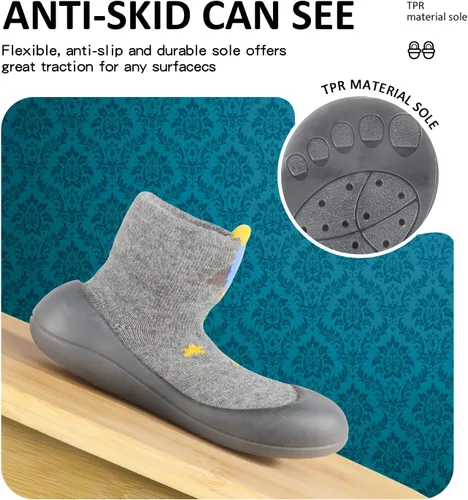 Vista 4 de SEBELLST Zapatos de calcetín para bebé, suela de goma animal, antideslizante, para interiores, para primeros pasos, zapatos de piso para niños