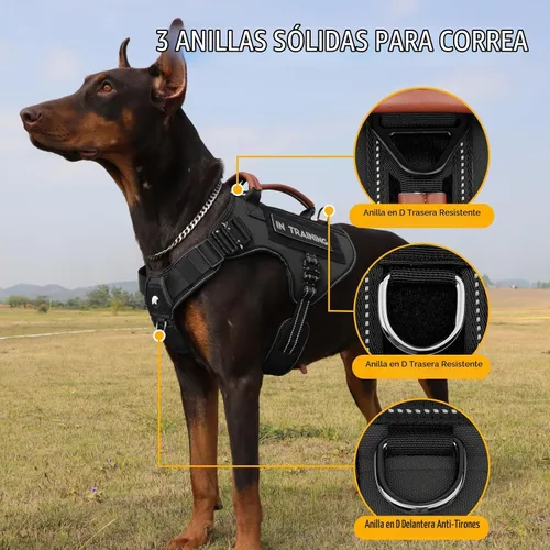 Vista 3 de Arnés táctico para perro, chaleco de servicio con hebillas de metal, chaleco reflectante sin tirones para perros medianos y grandes, chaleco con asa