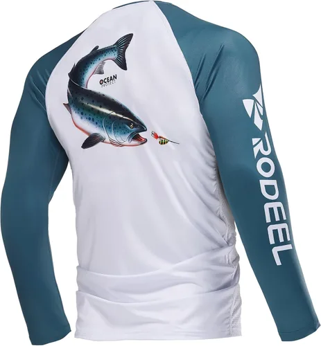Vista 25 de Rodeel Camisas de pesca para hombre de manga larga que absorbe la tela UPF 50 protección solar camisa de rendimiento a. Negro