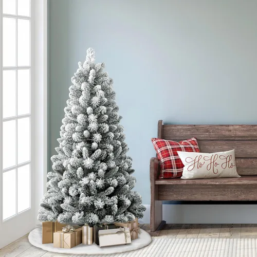 Vista 3 de Puleo International Árbol de Navidad artificial sin iluminación de pino de Virginia flocado de 4.5 pies con soporte