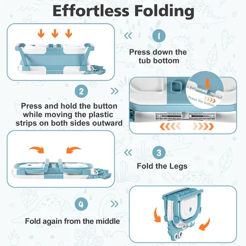 Vista 4 de Bañera plegable para bebés recién nacidos con termómetro y almohadilla flotante suave Bañera portátil y plegable para viajes para bebés de 0 a 36