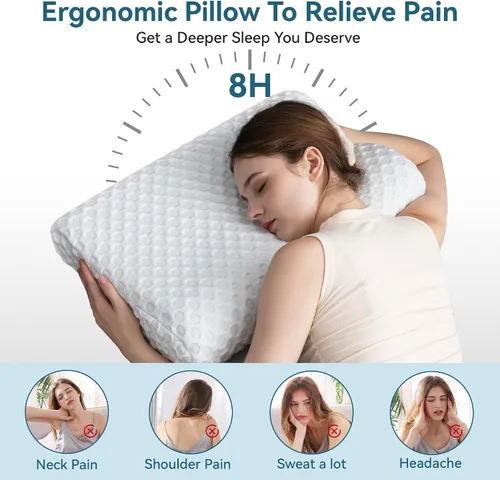 Vista 3 de Hcore Almohada ortopédica cervical cervical de espuma viscoelástica para dormir de lado, espalda, estómago, almohada ergonómica para el dolor