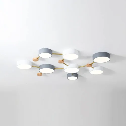 Vista 8 de LITFAD Macaroon - Lámpara de techo redonda empotrada para dormitorio con múltiples cabezales con pantalla acrílica para sala de estar, comedor