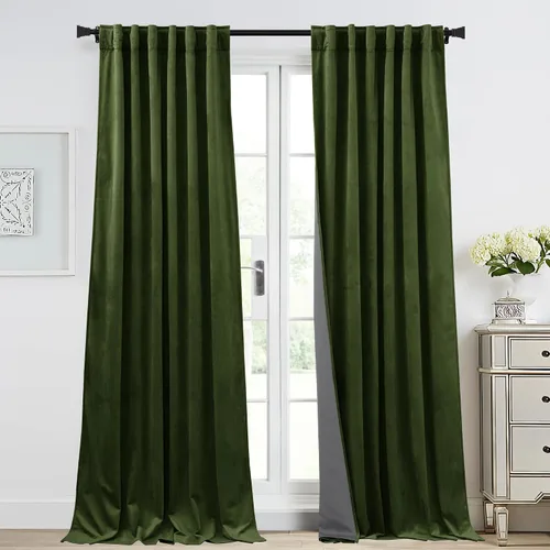 Vista 2 de StangH Cortinas 100% Opacas de 90 Pulgadas de Largo, Terciopelo Verde Musgo con Aislamiento Térmico, Cortinas-Drapeados para Dormitorio, Sala