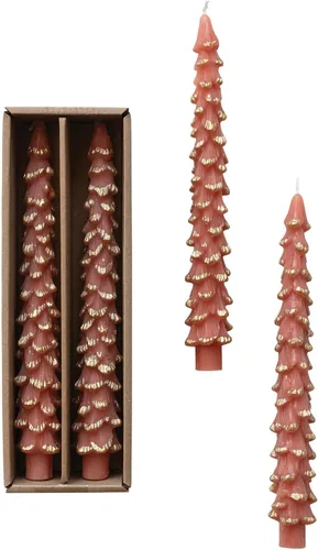 Vista 10 de Creative Co-Op Velas cónicas en forma de árbol sin perfume, ponche de huevo, juego de 2 en caja, 5 pulgadas Eggnog