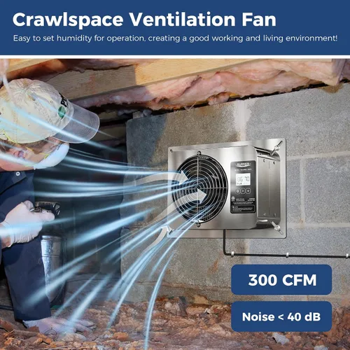 Vista 2 de ALORAIR Ventilador de espacio de arrastre de 300 CFM con humidistato
